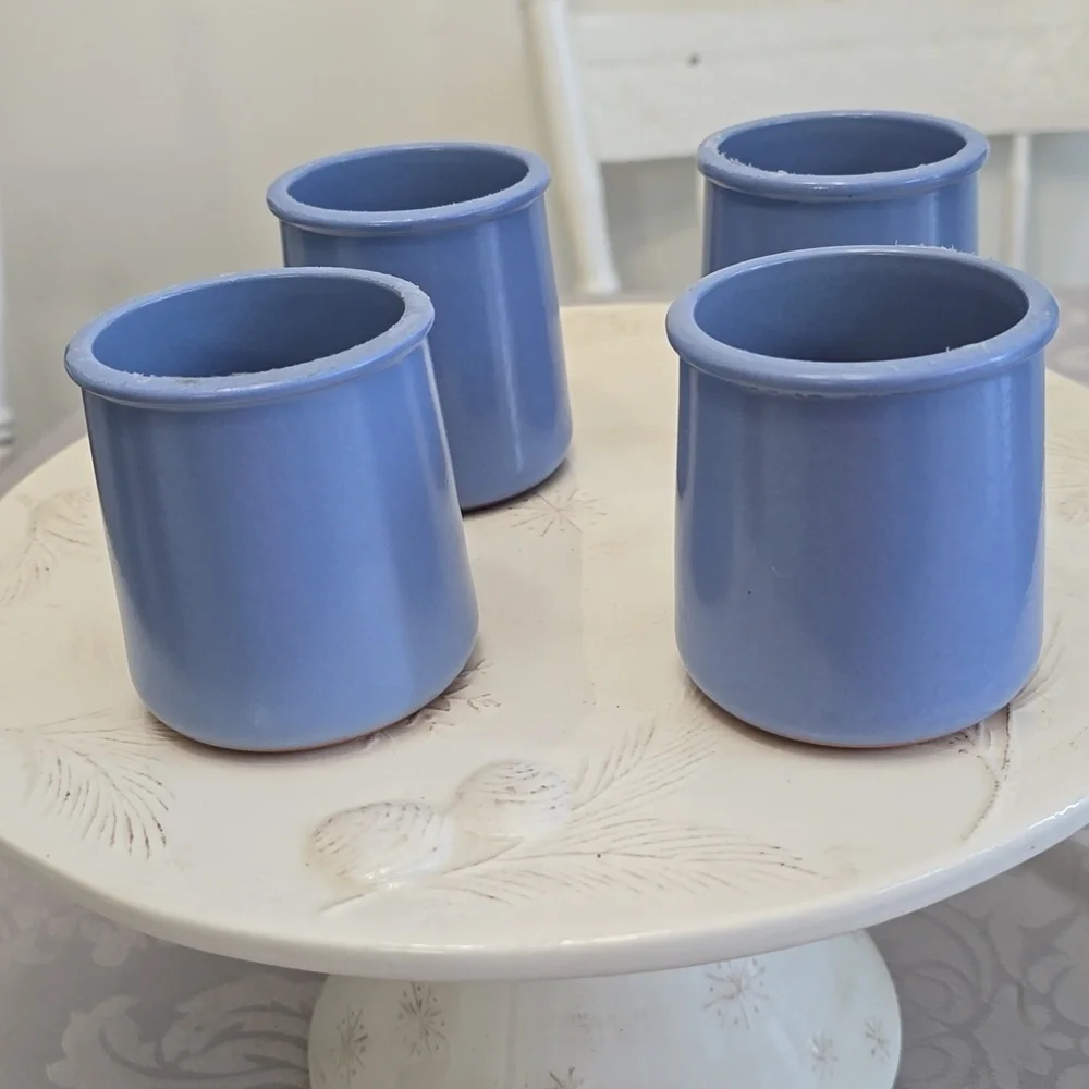 Set Of 4 La Fermiere Yogurt Terrracotta Pots Perwinkle Blue